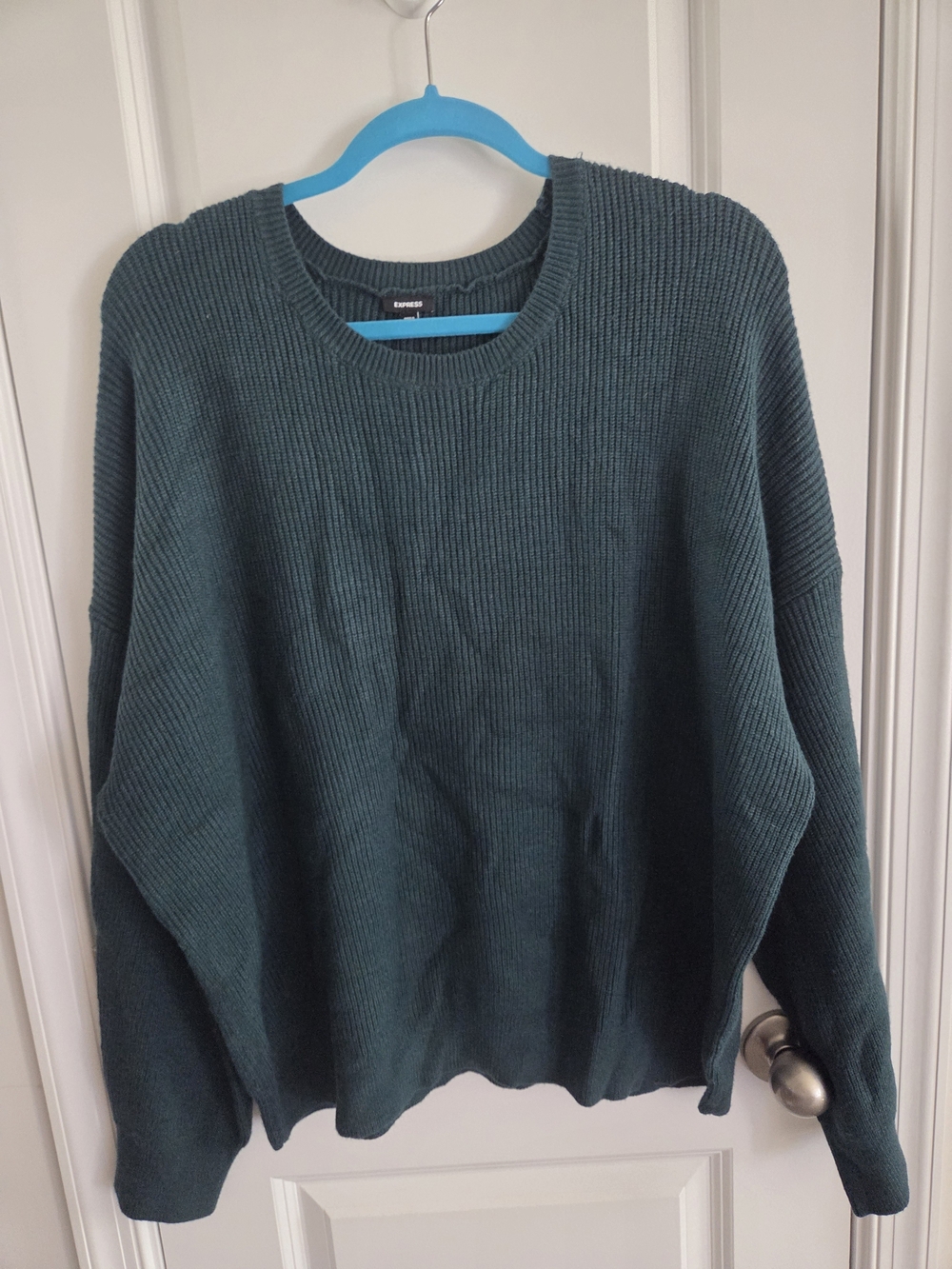 NWT Express Dark Teal Ribbed Crewneck Sweater